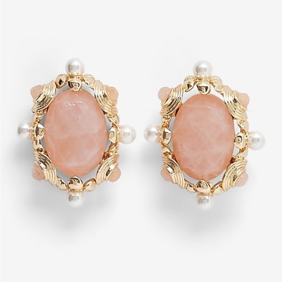 Pink Stone Pearl Embellished Baroque Style Statement Earrings - Picture 2 of 11